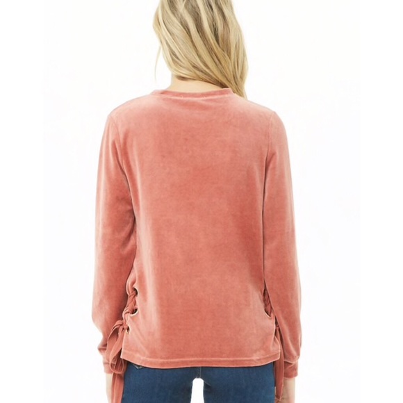 ✨Salmon Velvet lace-up sweatshirt nwt💕 - Picture 4 of 7
